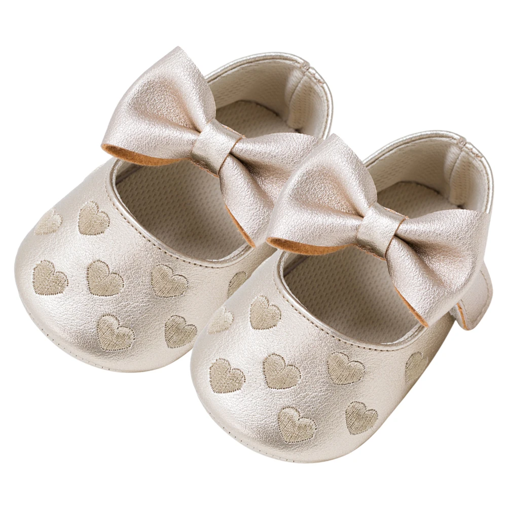 

Heart Pattern Embroidered Baby Shoes Black Bowknot Prewalker Toddler Girl Infant Comfort Durable Smooth Floor Carpet Indoor