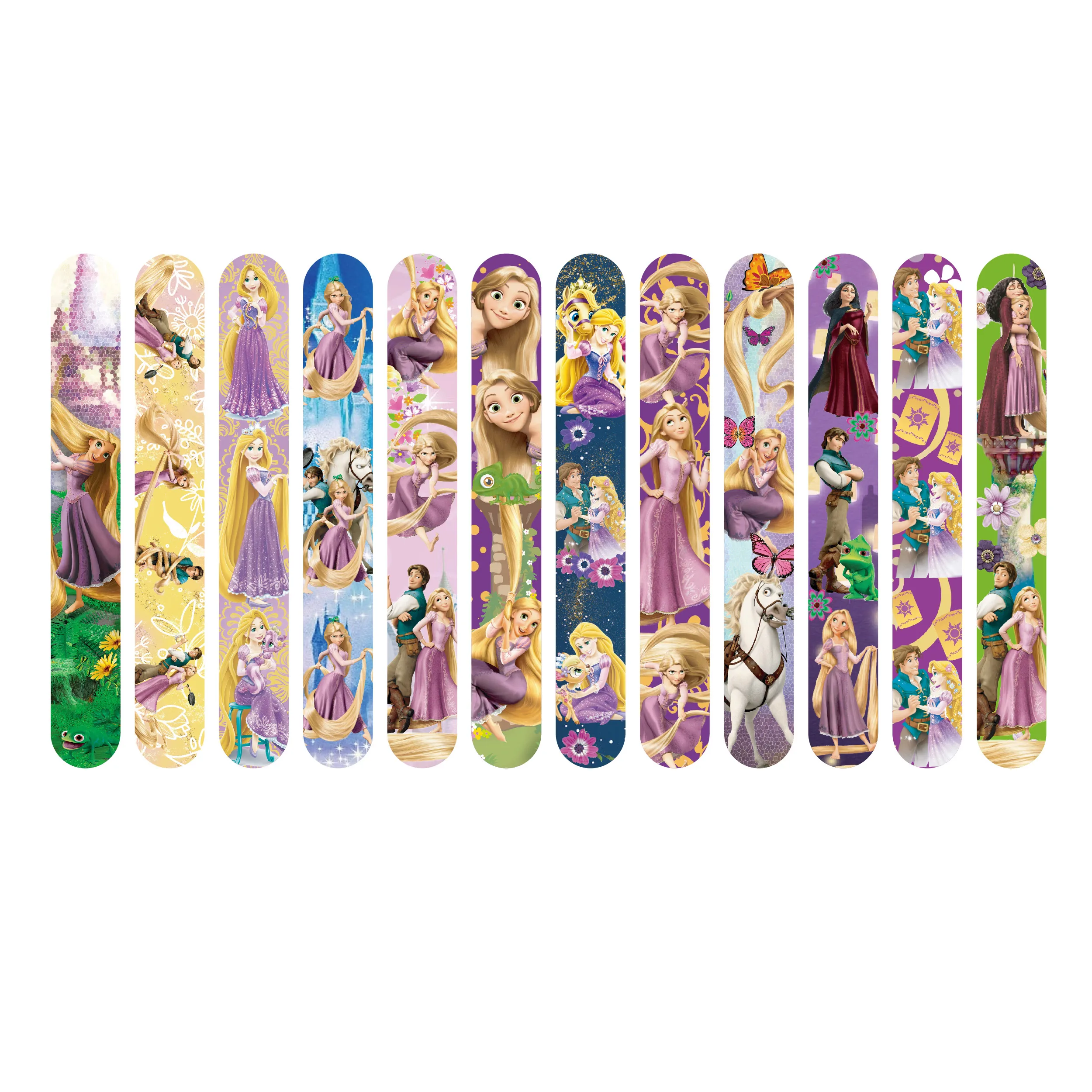 12pcs Disney Rapunzel Princess Slap Bracelets for Girls Bulk Wristbands Birthday Party Decoration Kids Baby Shower Party Gifts