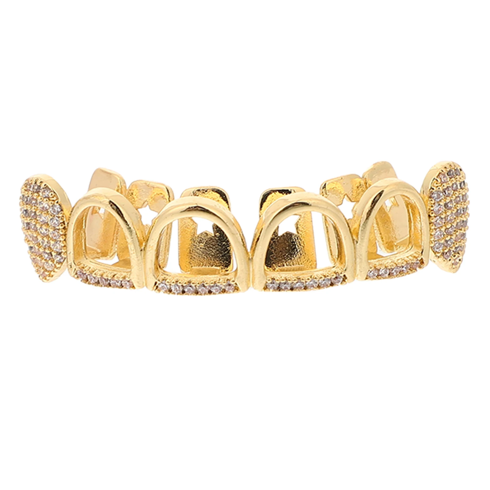 

Gold Braces Teeth Shields Hollow Front Tooth Crown Golden Zircon Fashion Twist Style Teeth Jewelry Mouth Grill