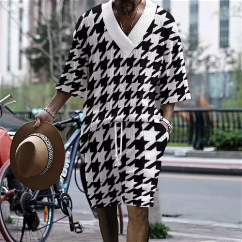 Summer bestseller 2-piece short-sleeved set, light luxury and simple 3D digital printing, personalized street style