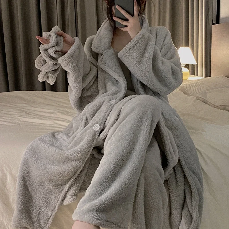 

Утепленный фланелевой женский халат из 3 предметов, осенне-зимние новые женские бархатные пижамы, длинный домашний костюм, утепленная домашняя одежда, домашняя одежда