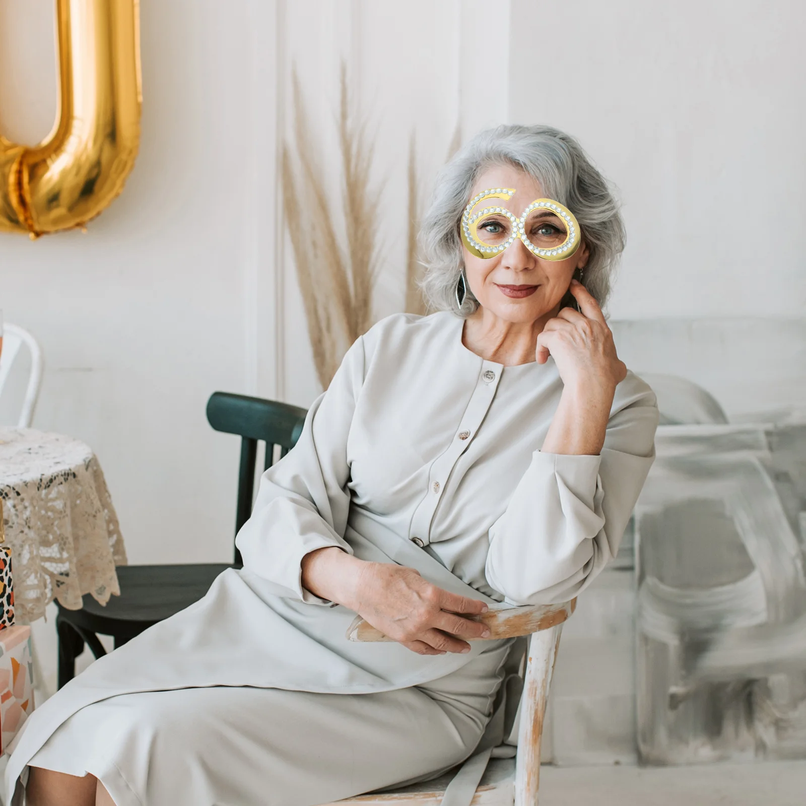 

1Pair Rhinestone Birthday Glasses 60th Birthday Funny Plastic Costume Party Photo Prop Eyewear Glasses Photo Prop