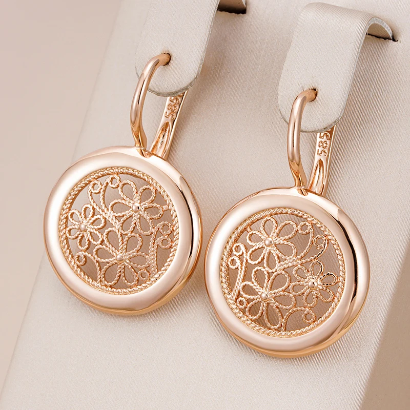 Kinel Luxury 585 Rose Gold Boho Earrings for Women Glossy Metal Flower Dangle Earrings High Quality Daily Fine Jewelry 2022 New