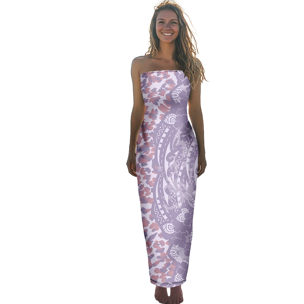 Creativity Design Plus Size Hawaiian Monstera Leaf Print Elegant Tee Dress Samoan Polynesian Tribal Tropical Pattern Long Dress