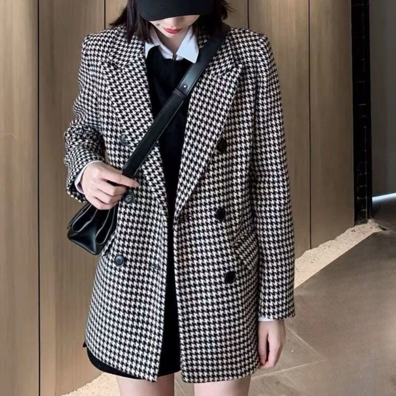 

Женское утепленное твидовое пальто из хлопка плюс, шерстяное пальто средней длины в клетку, осенне-зимнее модное нарядное женское пальто для миниатюрных женщин