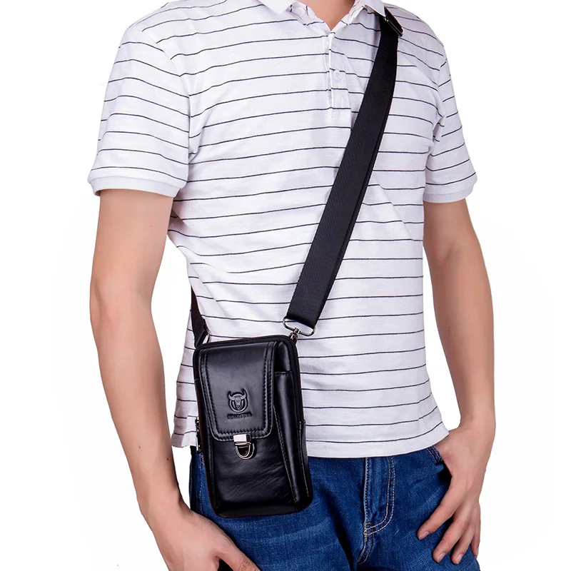 Cintura de couro genuíno masculino, bolsa de telefone, bolsa de peito masculino, cinto de ombro pequeno, telefone de 6,5 \