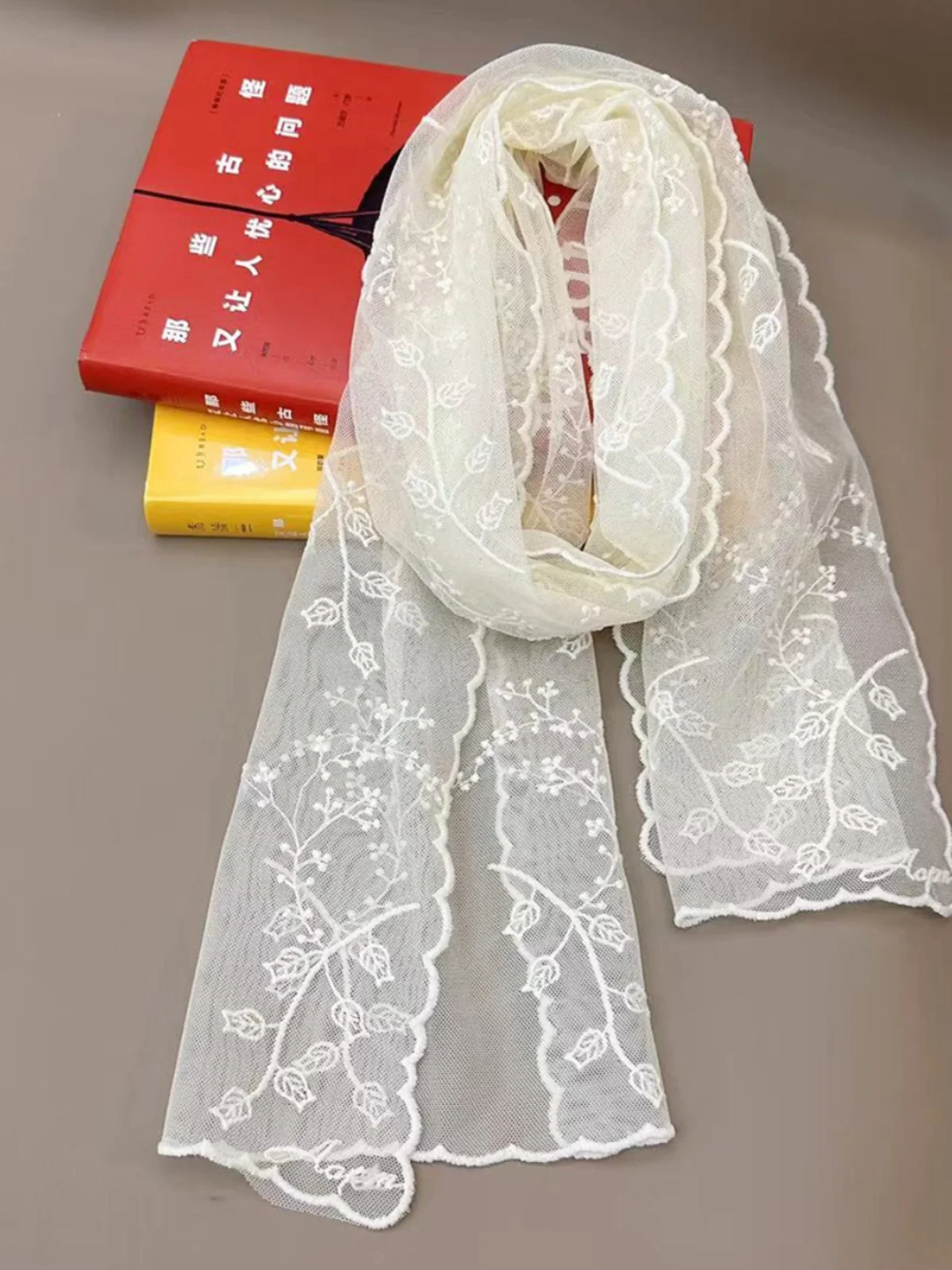 Ele dentelle foulard Super fée T broderie bandeau coréen Sle Ne écharpe femmes printemps été doux écharpe