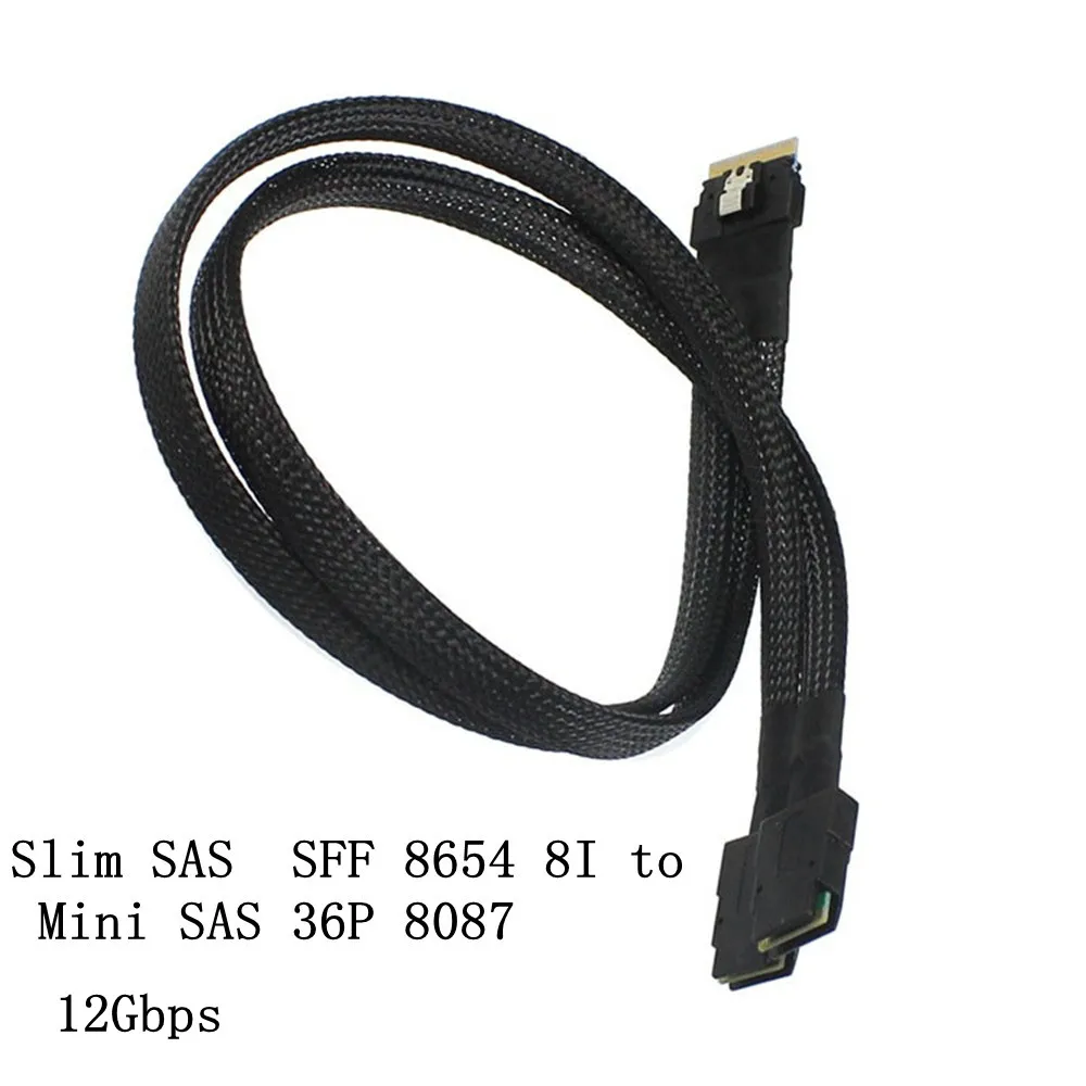 CableDeconn PCI-E SAS 4.0 Ultraport Slimline  SFF-8654 8i  to Dual 8087 Mini SAS 36P HD Cable PCI-Express 0.5m