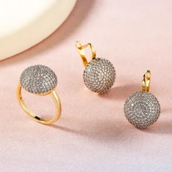 Ballo -shaped design inlaid vermiculite earrings ring fashion jewelry suit copper plated 14K gold hip -hop party luxury gift