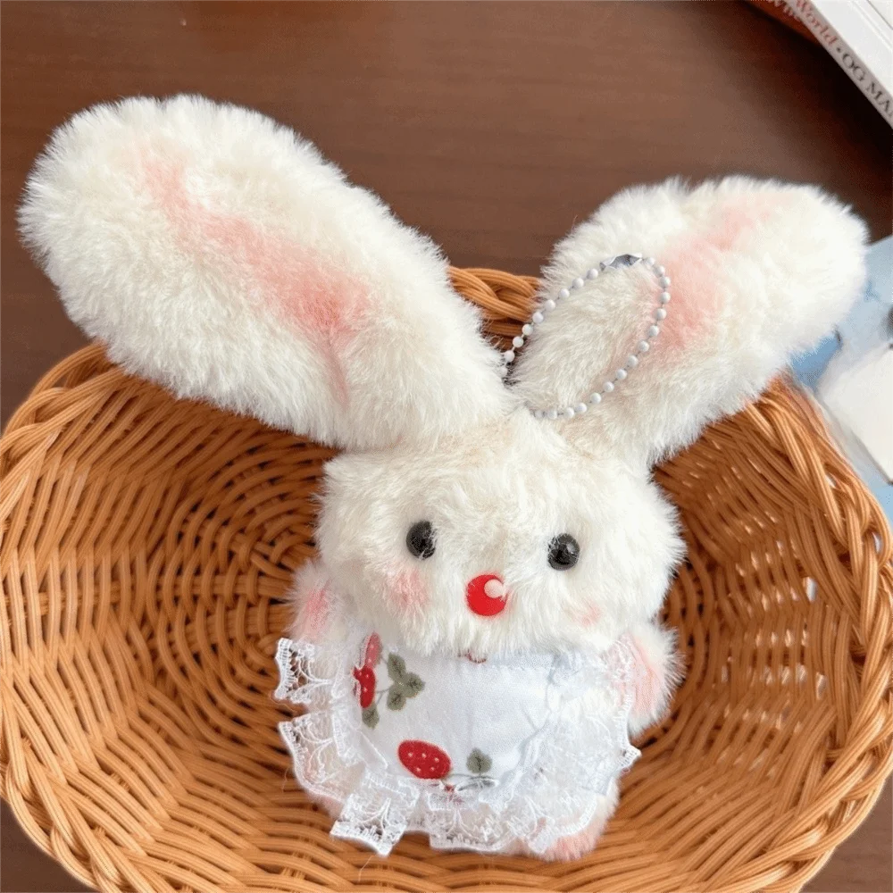 Cartoon Design Rabbit Keychain Cute Soft Stuffed Keyring Squeaky Function Charm Decoration Long-eared Rabbit Pendant Women