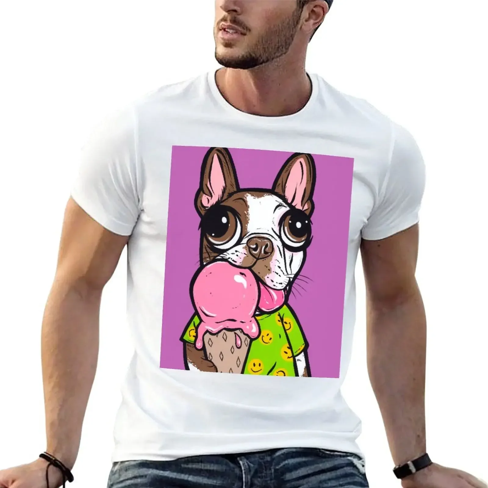 Brown Boston Terrier Ice Cream T-Shirt sublime vintage vintage graphic tee mens white t shirts