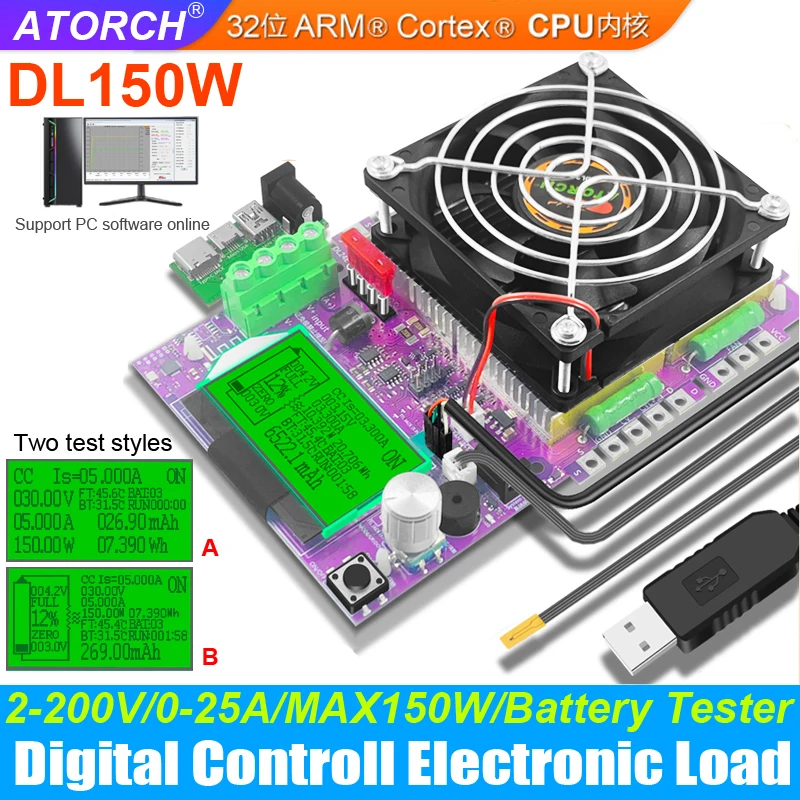 Potência Eletrônica Tensão de Carga Atual Bateria Tester 18650 Pacote Capacidade Monitor Usb dc 72v Verificador Ferramentas para pc Online Dl150w