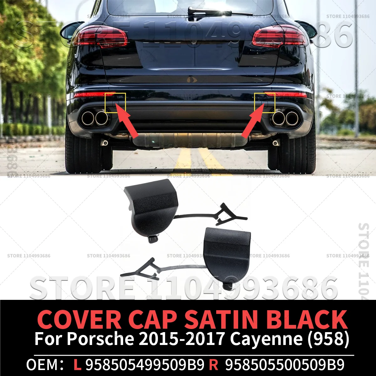 

For 2015-2017 Porsche Cayenne (958) Tow Eye Cap Cover Cap Satin Black OEM 958505499509B9 958505500509B9 95850549950 95850550050