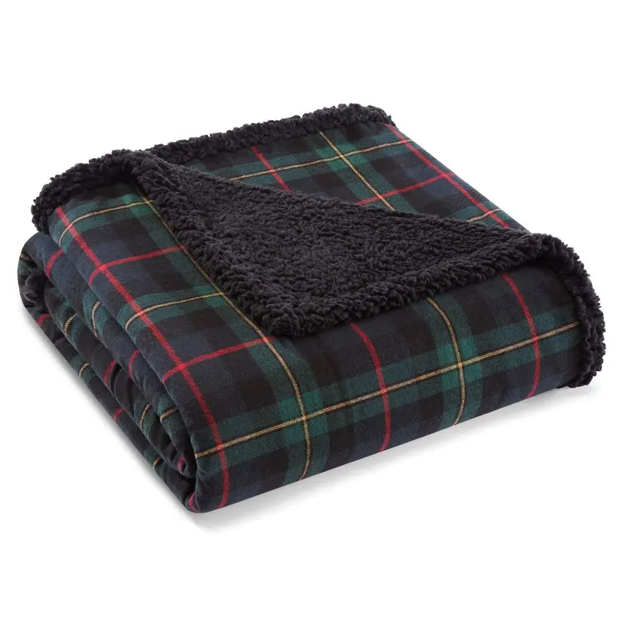 

Throw Blanket, Brushed Fleece amp Plush Sherpa Bedding, Throw Blanket for Couch amp Bed Pine Tartan Dark Green, 50 x 60