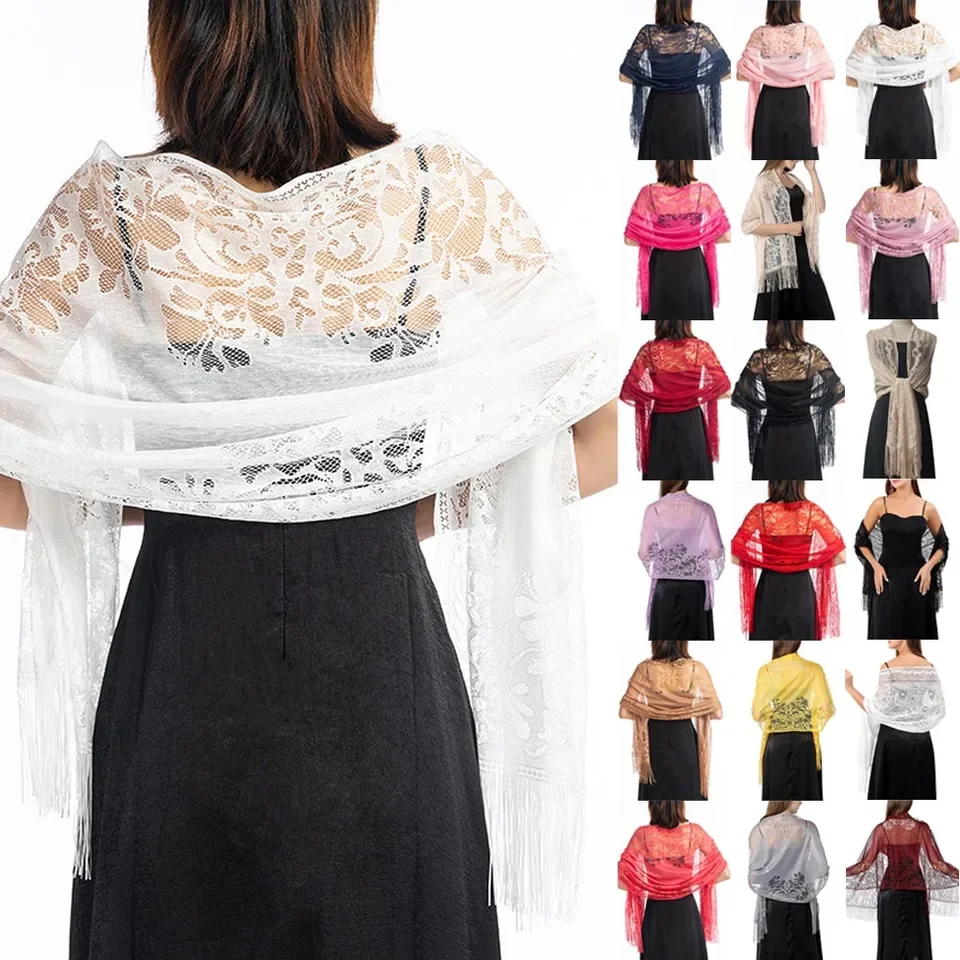 

Wedding Wrap Shawl Women Lace Shawl Scarf Tulle Lace Sheer Party Evening Long Shawl Scarf Tassels Proms Wedding Shawl