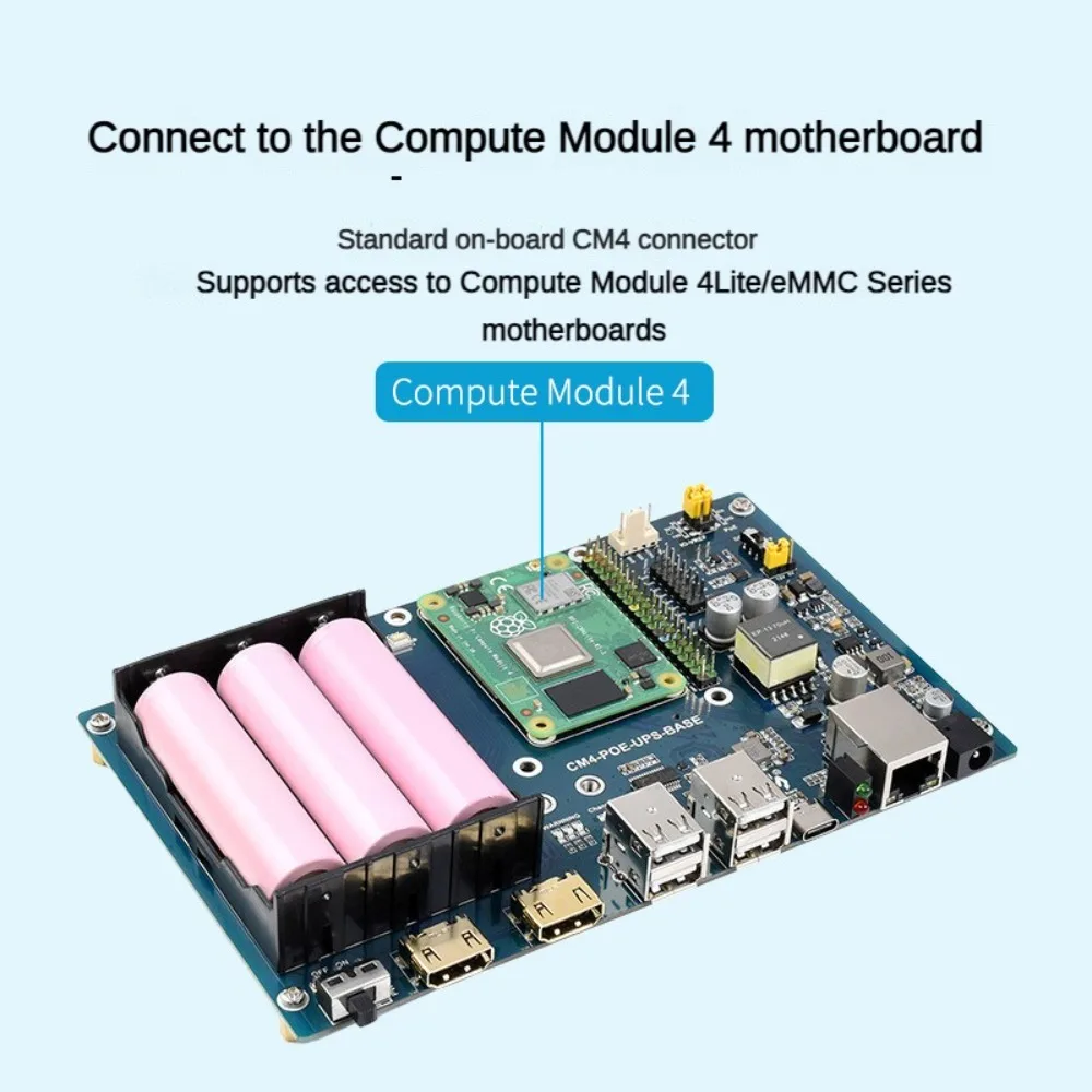 Raspberry Pi CM4 PoE UPS Uninterruptible Power Supply Expansion Board Gigabit Ethernet Dual HDMI Quad USB