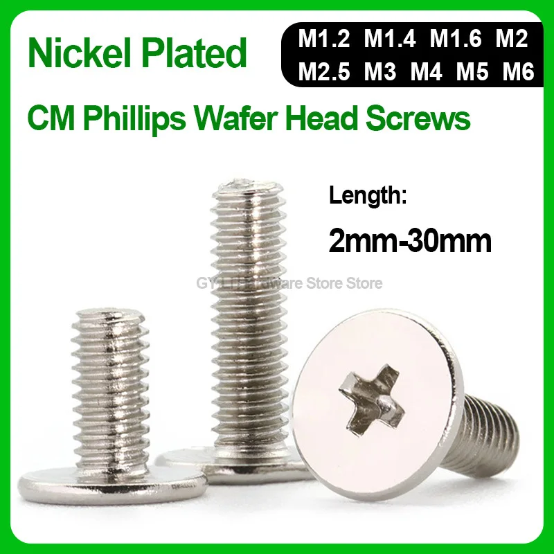 Nickel Plated CM Wafer Head Phillips Screws M1.2 M1.4 M1.6 M2 M2.5 M3 M4 M5 M6 For Notebook Laptop Digital Hardware Fasteners