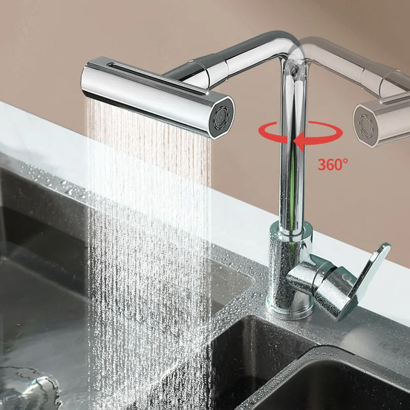 

Faucet Waterfall Stream Sprayer 4 Modes Stainless Steel Kitchen Hot Cold Water Mixer Sink Wash Tap Single Hole Deck Faucets