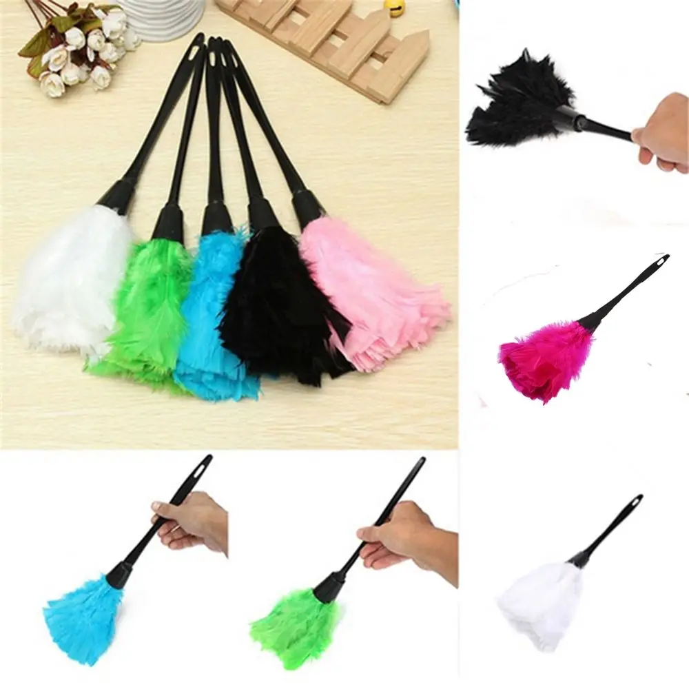 Plumero de plumas de pavo con mango de plástico de alta calidad, herramientas de limpieza antiestáticas para el salpicadero del coche, 1 ud.