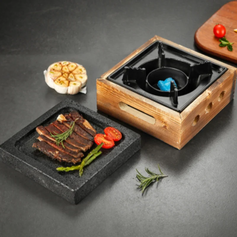 Lava Cooking Stone with Alcohol Stove Set Japanese Steak Hot Stones Indoor Grill Sizzling Hot Steak Stone Cooking Rock Set