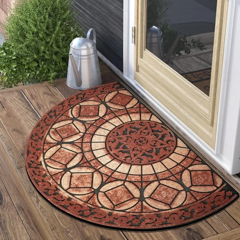 Semi-circle Entrance Doormat Retro Creative Art Floor Mat Floral Ethnic Style Carpet Geometric Home Rug Stain-resistant Foot Mat
