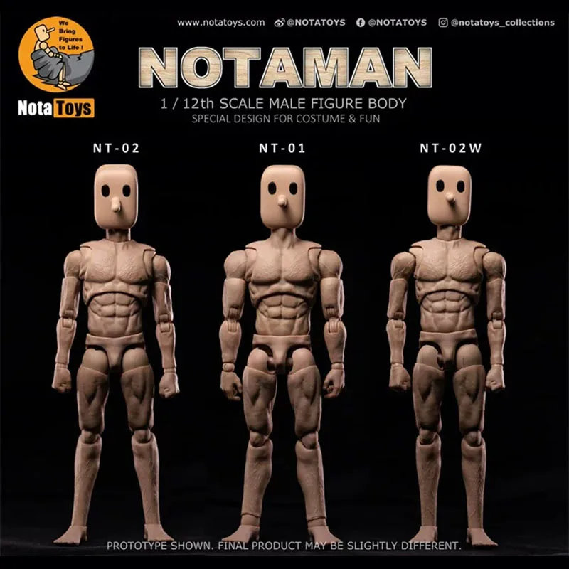 Notaman 1/12 Scale Square-headed Male Action Figure Joint Body NT-01 NT-02 NT-02W 6 inch Male Soldier Super Flexible Body Model