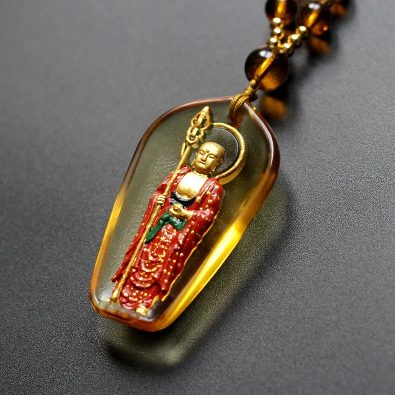 Tibetan Buddhism Ksitigarbha Bodhisattva Buddha statue crystal glass hanging ornament amulet modern exquisite handicrafts