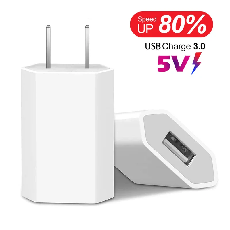 USB Wall Charger EU Plug Phone Charger Head 5V/1A Single Port USB Charging Block Travel Power Adapter for Xiaomi Samsung Huawei