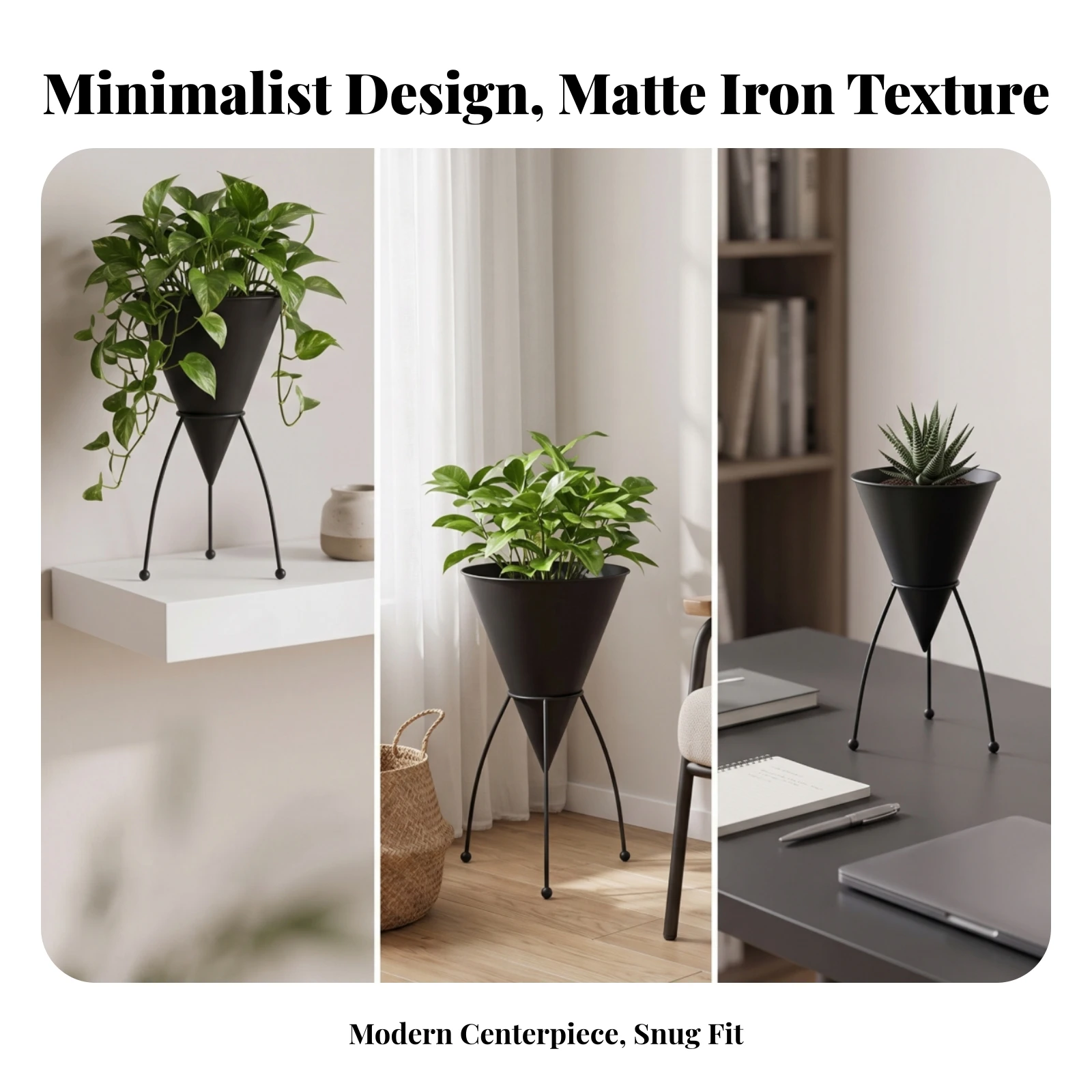 Conical Planter with Stand Slim Cone Plant Pot with Stand Three-Legged Plant Holder Stable Sturdy for Minimalists, Living Room