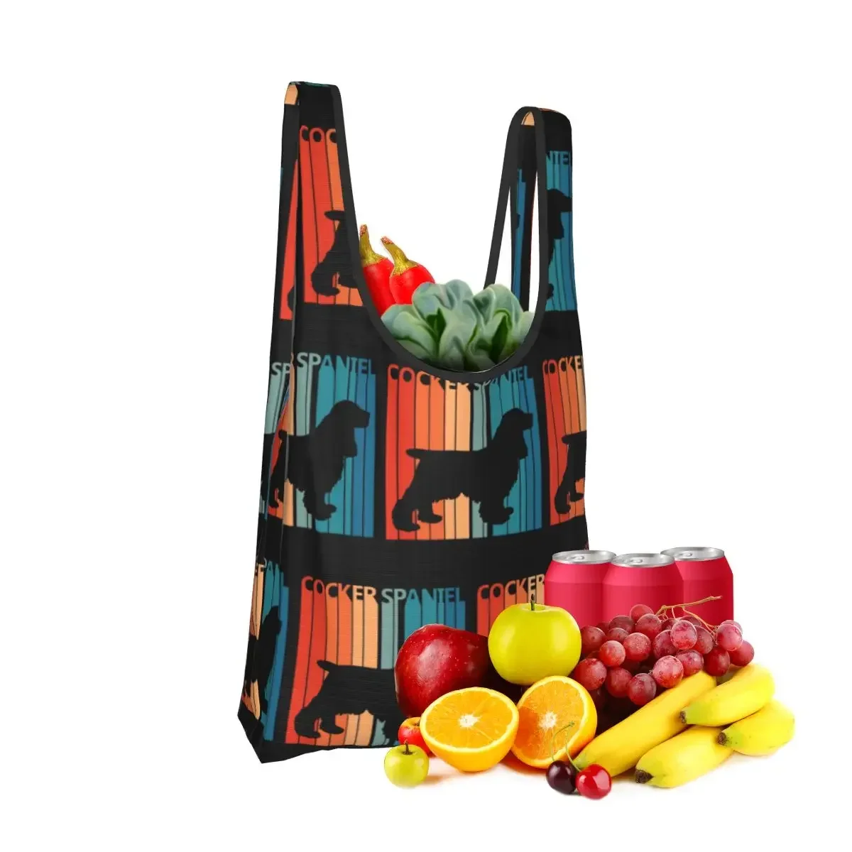 Vintage Cocker Spaniel Owner Gift Shopping Bag Portable Tote Bags Reusable Shoulder Shopper Bag Groceries Handbag