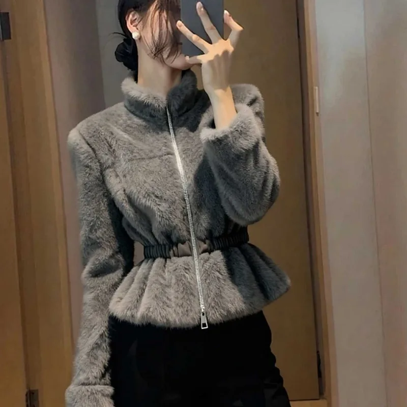 

Женская одежда, зимняя мода, простота, универсальная молния, однотонный кардиган с воротником-стойкой, женский темпераментный теплый мягкий коа