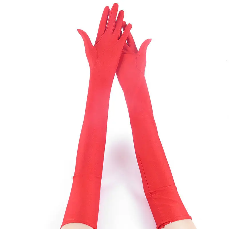 Ladies Satin Long Mitten Stage Performance Multicolor Women Black Gloves Sexy Accessories Cosplay Soft Smooth Solid High Stretch