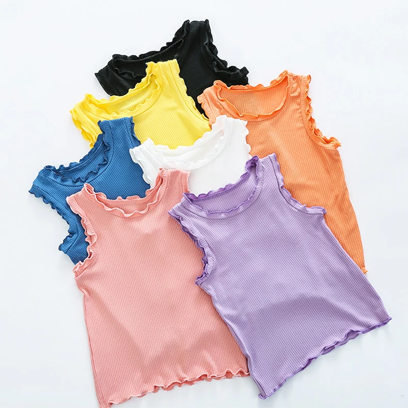 Summer 2022 Tops for Girls Fungus Kids Tank Top Solid Color Children T-shirts Cotton Baby Vest Undershirts Toddler Bottom