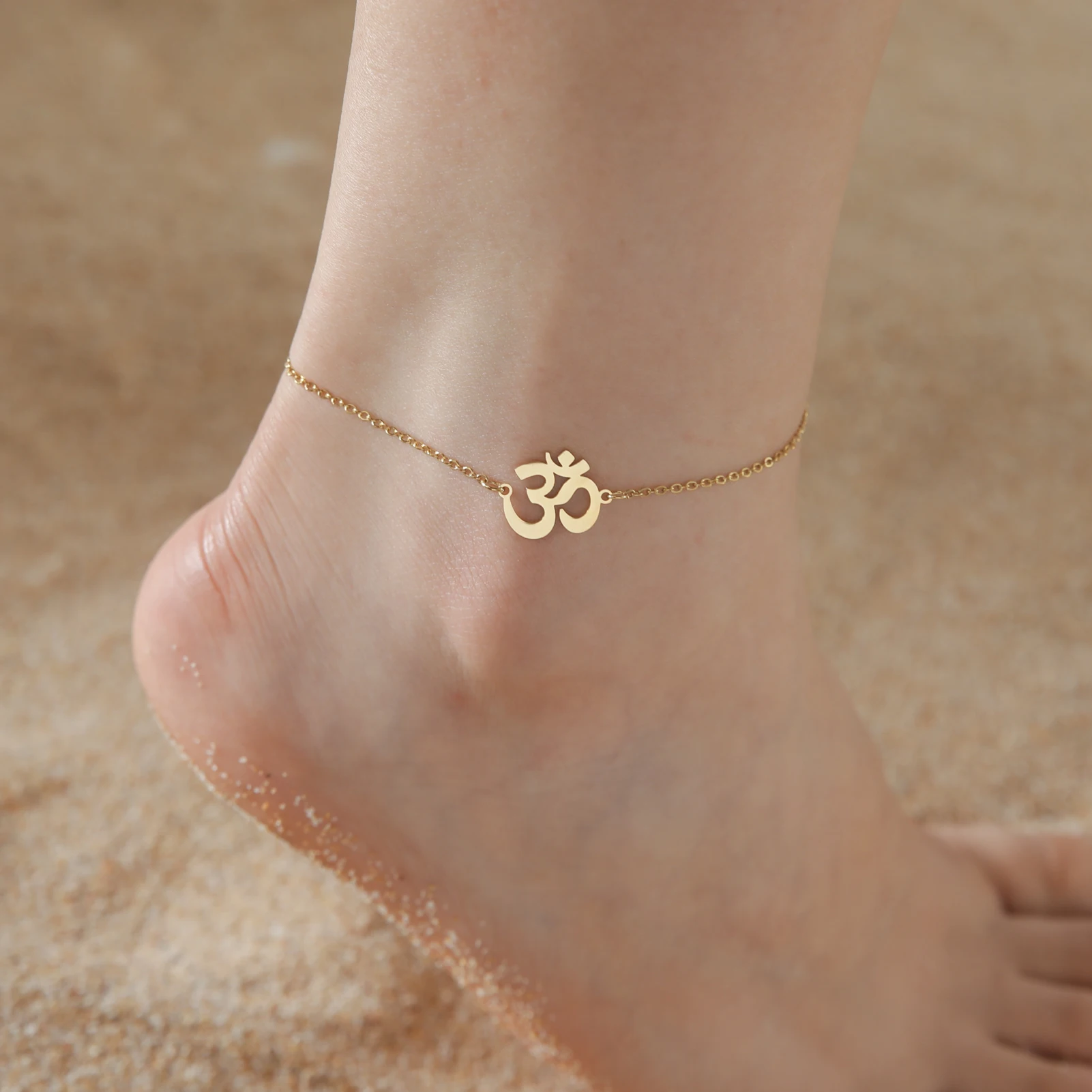 Cazador Stainless Steel Amulet Buddhism Yoga OM Anklets Women Double Layer Beads Chain Ankle Bracelet Jewelry Summer Accessories