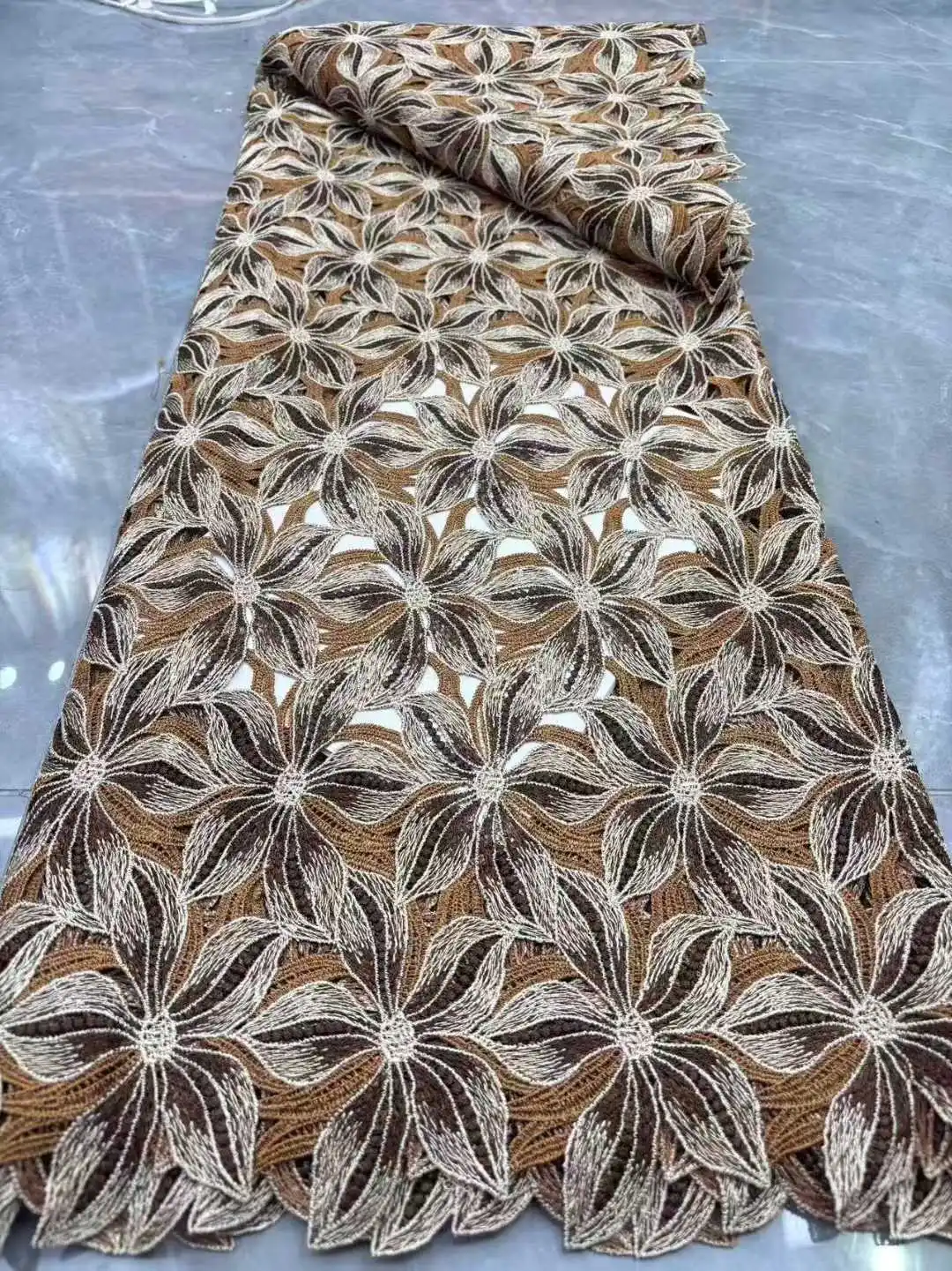 

African Guipure Cord Lace Fabric for Women, Nigerian Embroidery, Water Soluble Lace for Sewing, Wedding Dress, 2026, Latest