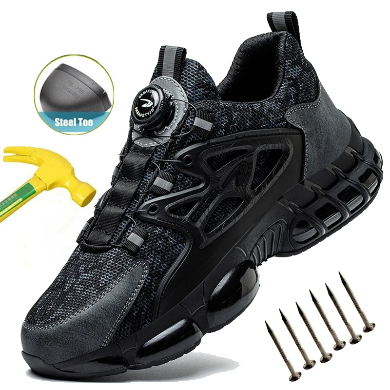 

Rotating Button Safety Shoes Men Steel Toe Boots Air Cushion Work Shoes Man Anti-smash Puncture Proof Work Boots Protective Shoe