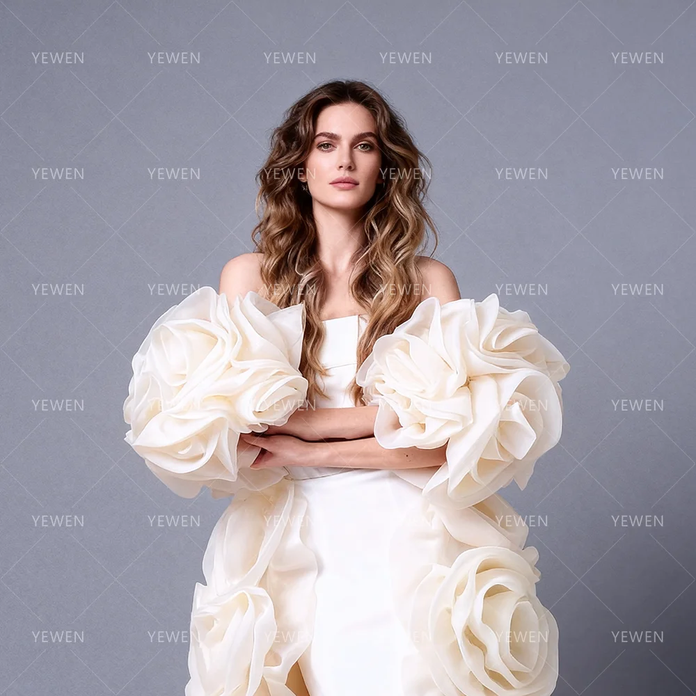 Luxury Handmade 3D Floral Bridal Shawl Elegant Flower Wedding Wrap Bride Cape for Photoshoot Bespoke Occasion Dresses YEWEN - view 3