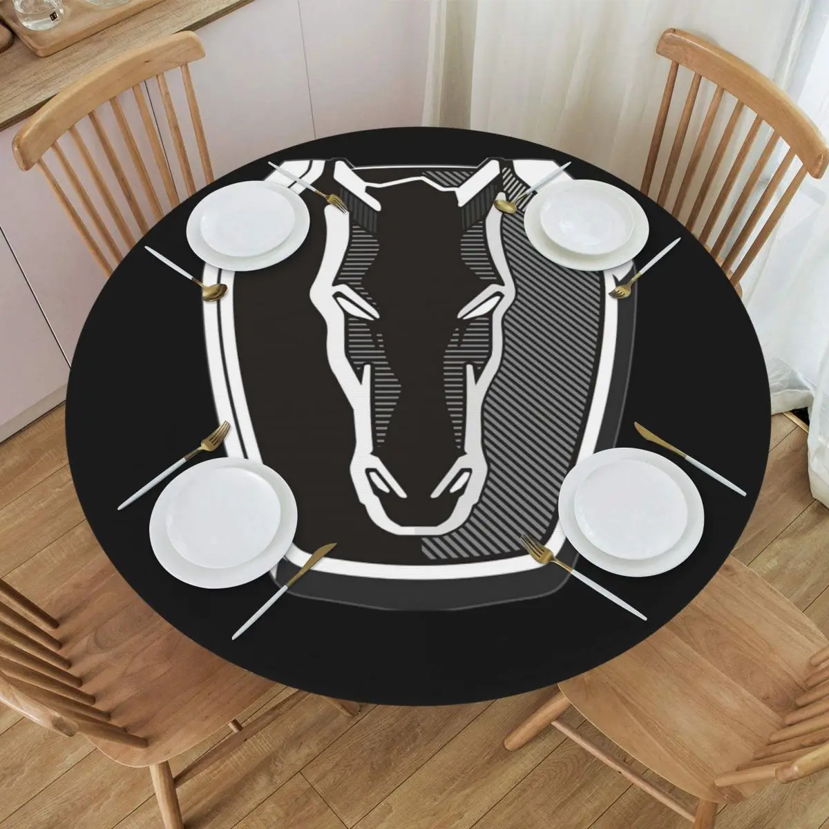 Dark Horse Mustang Badge 2024 Waterproof Round Tablecloth Oilproof Table Cloth for Kitchen Events Dining Table Cover