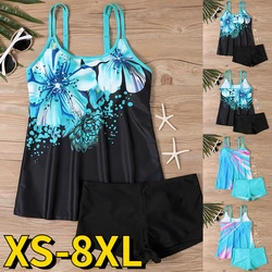 Women Swimwear Swimsuit Bikini Set Summer Loose Tankini Abstract Printing Monokini Bathing Suit Vintage Beach Wear Plus Size