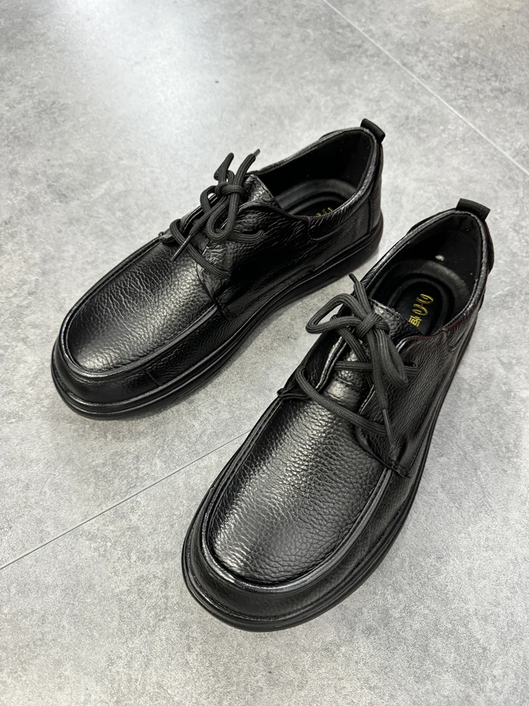 

High Quality Leather Shoes Men's Casual Low-Top Business Fashion Shoes Comfortable Litchi Grain Cowhide Warm Rubber Sole
