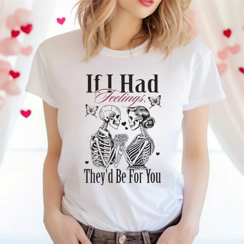 

Женская модная повседневная футболка в стиле «Скелет» с рисунком бабочки и принтом в стиле Дня святого Валентина, женская футболка с героями мультфильмов
