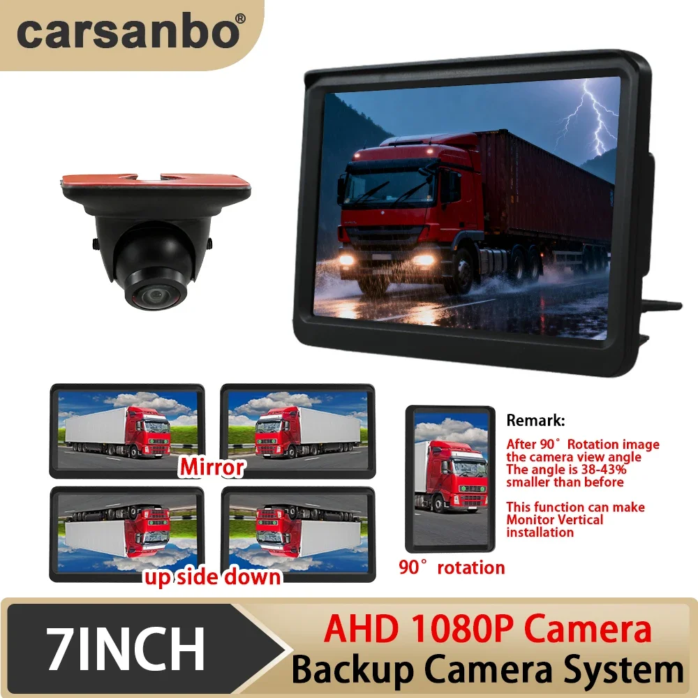Carsanbo 7Inch Flip Ultra-thin TFT LCD Monitor Wiht 1080P AHD Reversing Camera For Bus Truck Van Wide Angle 160 Degree Camera