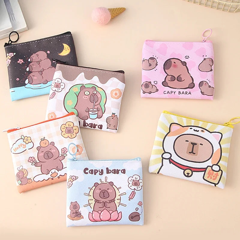 2025 Capybara Cartoon Coin Purses Canvas Coin Wallet Lady Girls Earphone Coin Key Money Storage Bag Zipper Pouch Pencil Case