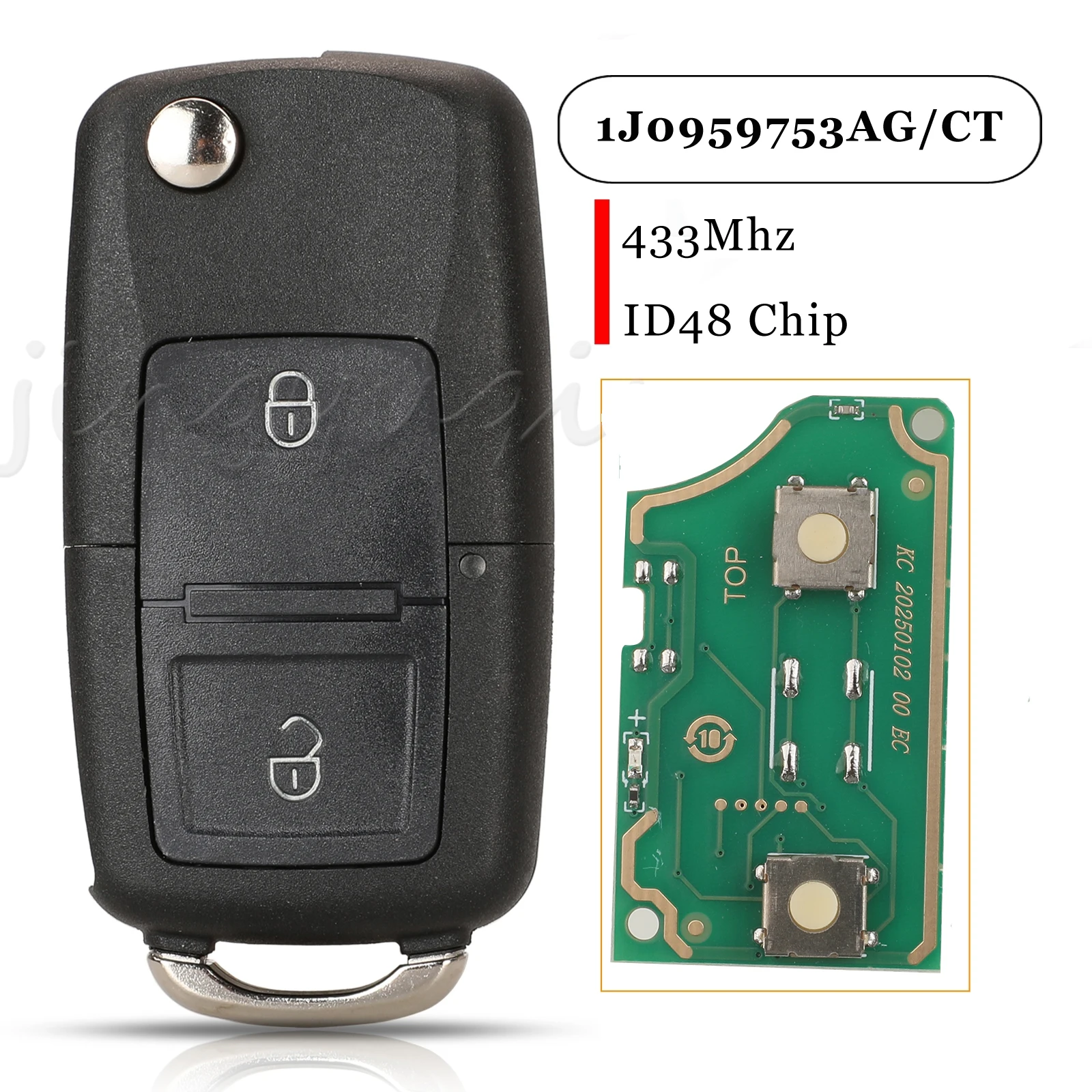

Jingyuqin для VW Bora Golf Polo Passat Touran Seat Skoda дистанционный ключ от машины 433 МГц ID48 чип Fccid:1J 0959753 CT/AG 1J 0959753 DJ