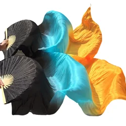 Handmade Belly Dance Silk Veil Strong Bamboo Rib Extra Long Flowy Fan Veil Gradient Bellydance Practice Show Props Accessory New