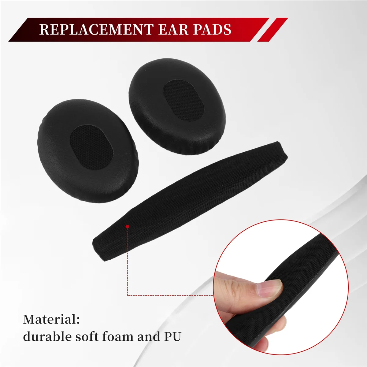 RISEN Un par de almohadillas negras con almohadilla para la cabeza para auriculares Bose QC3 Quiet Comfort 3