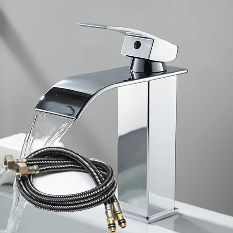 

Waterfall Stainless Steel Wash Basin Faucet With Hot and Cold Water Pipe Toilet Wash Basin Bathroom Kitchen Home