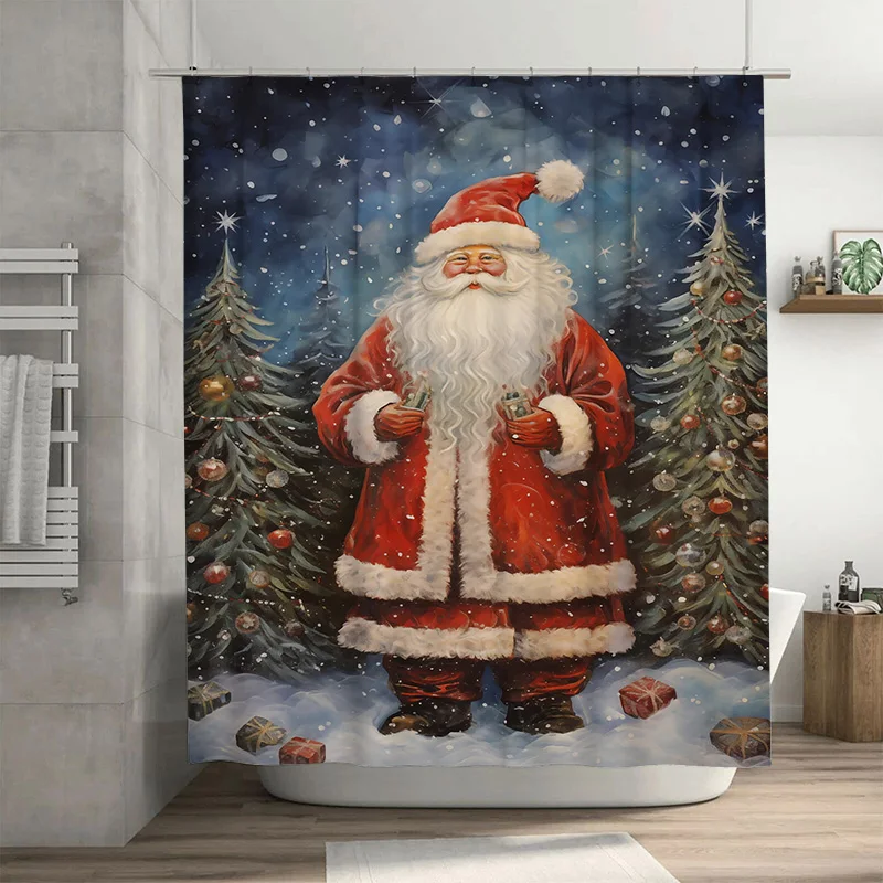 

TuniuFestive Santa Claus Bathroom Decor Shower Curtain Christmas Holiday Fun Cozy Vibes Waterproof Premium Quality Home Accent
