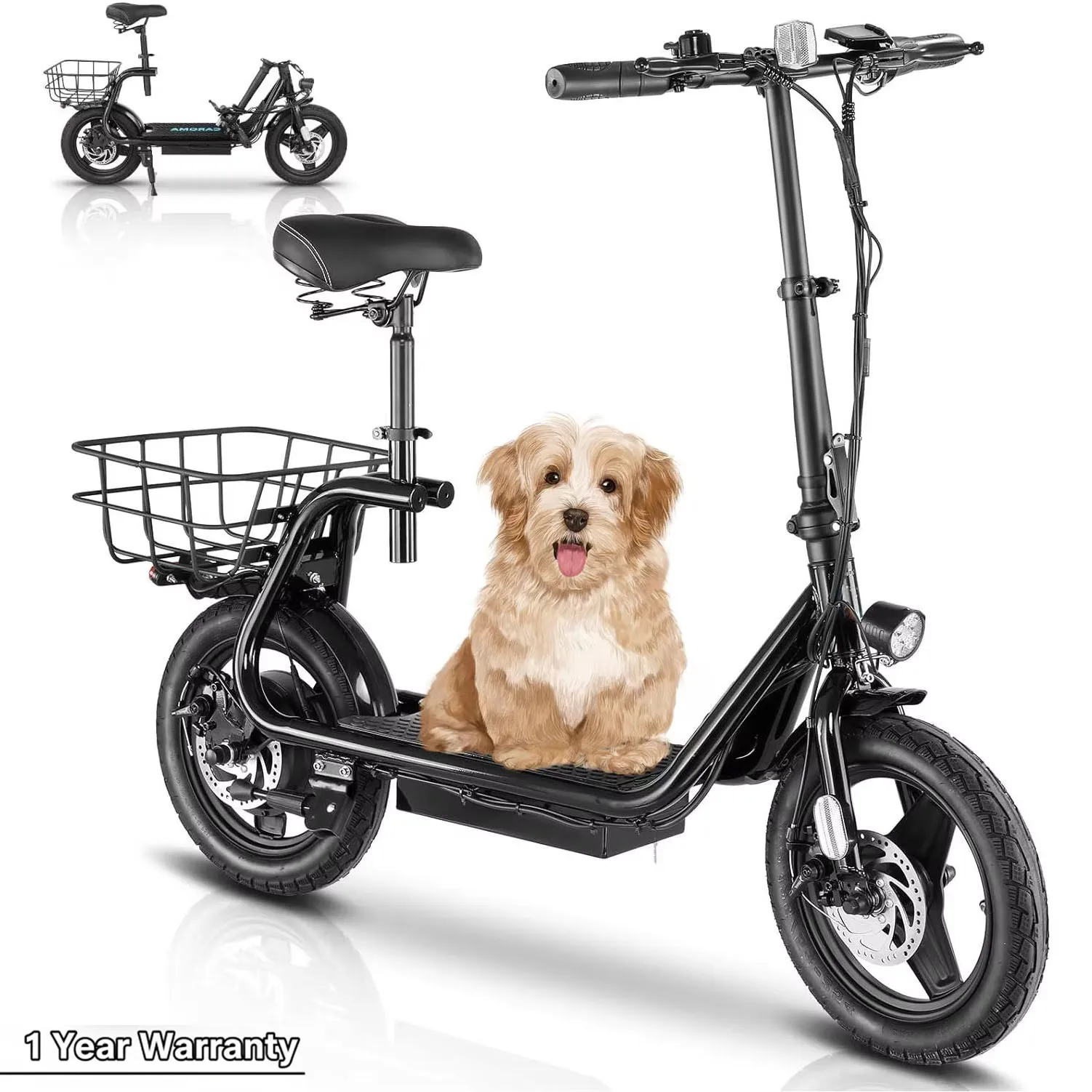 CAROMA Peak 819W سكوتر كهربائي محرك 500W مع مقعد إطار 14 بوصة، نطاق 25 ميلًا وسرعة 20 ميجا في الساعة القصوى، UL2272 ضمان لمدة سنة واحدة