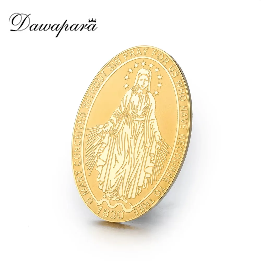 Dawapara Virgin Mary Brooch Pin Catholic Religious Prayer Jewelry Holy Mother Medallion Stainless Lapel Pins for Hat Bag